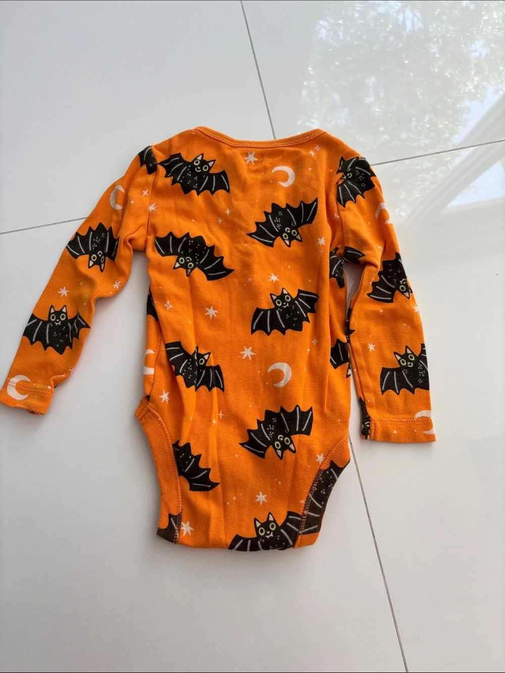 Old Navy Orange Long-Sleeve Halloween Bat Print Baby Bodysuit